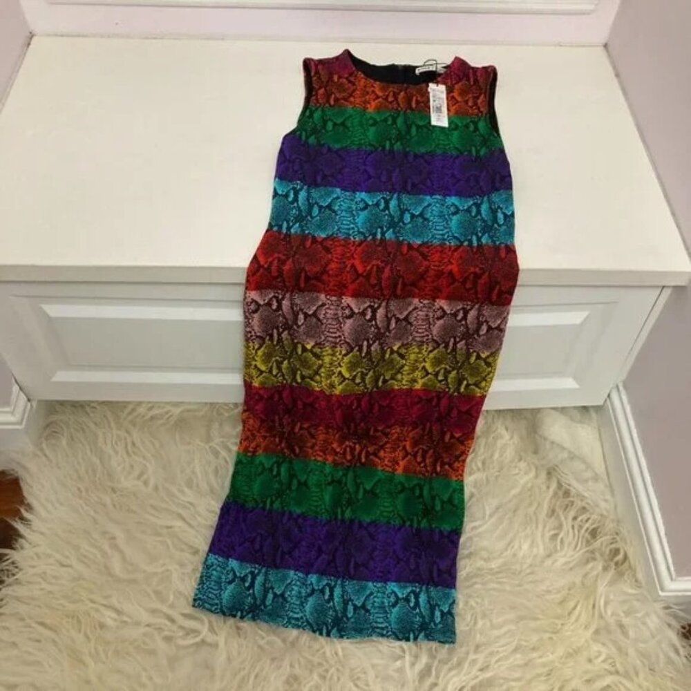 Alice + Olivia Delora Snake Print Stripe Sheath Dress - Picture 3 of 10